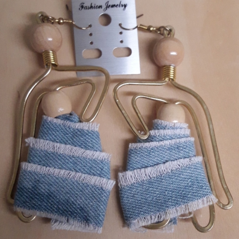 Sold-Blue Jean Skirt Lady Figure Earrings